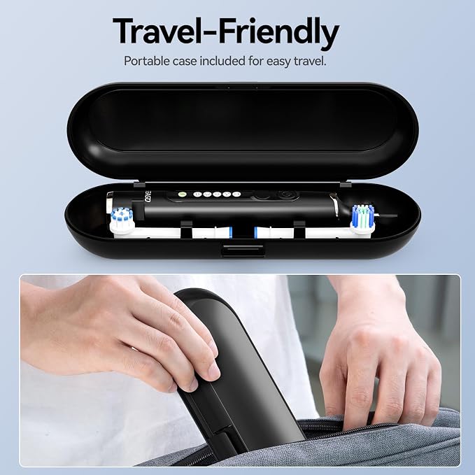 SEAGO Rotating Electric Toothbrush for Adults - 8 Replacement Heads (4 Soft/4 Hard), IPX7 Waterproof, 5 Modes with Memory Function, 2-Minute Timer, USB Type-C Rechargeable (SG-2607-Black