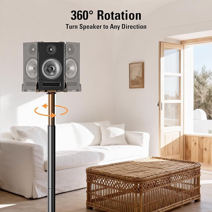 ELIVED Universal Speaker Stands Pair Height Adjustable Max 43.3", Surround Sound Speaker Stands for Bookshelf Speaker Satellite Rear Speakers Up to 11 lbs, Spring-Loaded Plate Extends to 10"