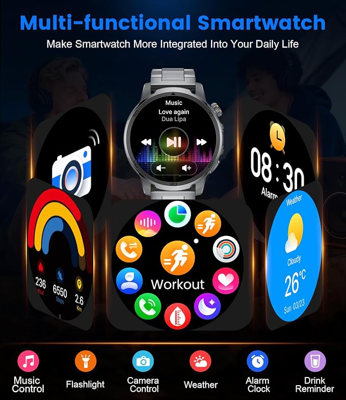Military Smart Watch for Men Answer/Make Call, 1.85'' HD Rugged Smartwatch with 1000mAh Battery/Flashlight/Heart Rate/110+ Sports Mode, IP68 Waterproof Fitness Tracker Watch for Android iPhone