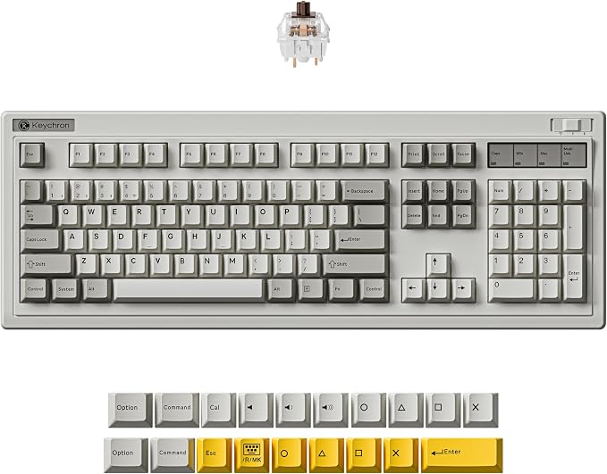 Keychron R6 Retro Wireless Mechanical Keyboard, 100% Full Size Hot Swappable RGB Apex Brown Tactile Switch, QMK Tri-Mode(2.4 GHz/Bluetooth/Wired), Compatible with Mac PC Linux