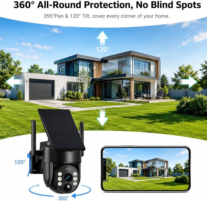 Solar Security Cameras Wireless Outdoor, 5G/2.4G Solar WIFI Cameras for Home Security,Solar Powered Outside Camera Wireless,Human Detection, Color Night Vision, 2-Way Talk for home Porch/Garage/Yard