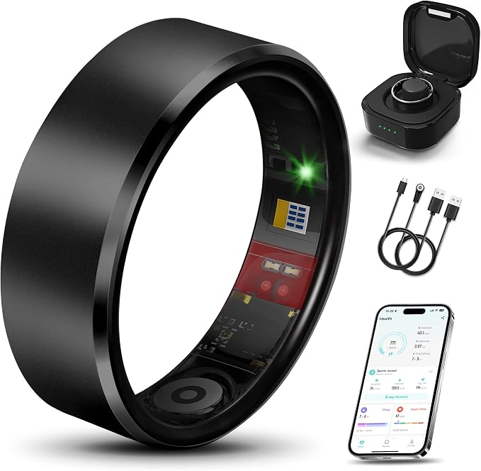 Smart Ring 2.0 for Women Men, Slim Scratch & Fingerprint Resistant Design, Advanced Chip Fitness Tracker, Sleep, Stress & Activity Monitoring, Waterproof, No Subscription Fees, Black 7