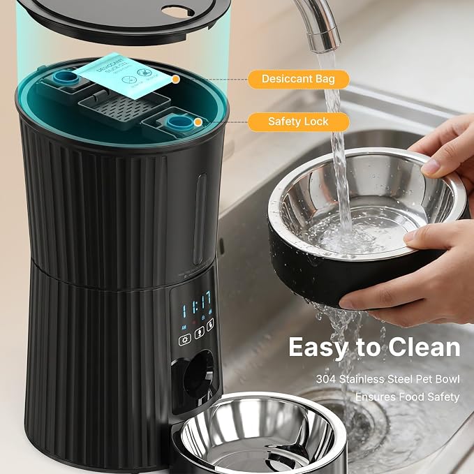 NEWBULIG 4L Automatic Cat Feeder with APP Control, 2.4G WiFi Timed Pet Feeders for Dry Food, 10 Meals/Day, 50 Portions/Meal, Dog Food Dispenser with 10s Voice Recorder, Dual Power Supply, Black