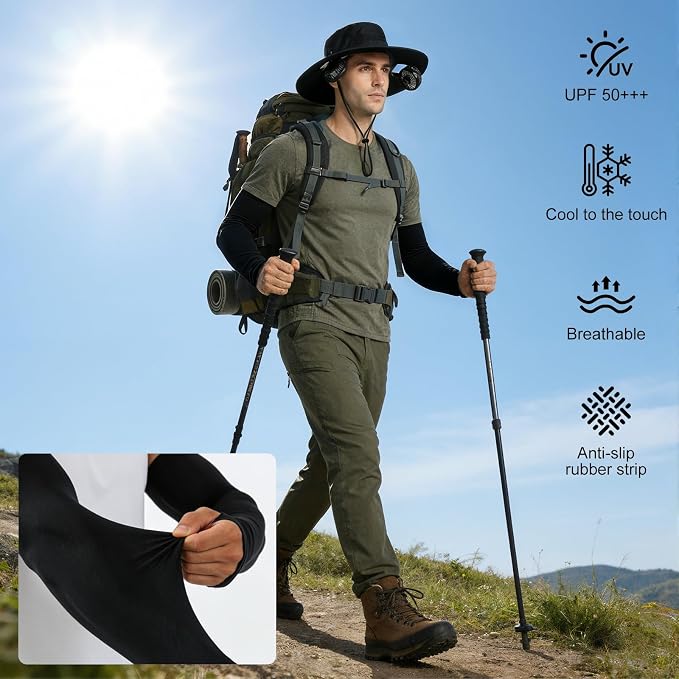 Sun Hat with Fan for Men & Women, Bucket Hat with Fan, UPF 50+ Cooling Hat with Sunblock Sleeves for Fishing,Hiking