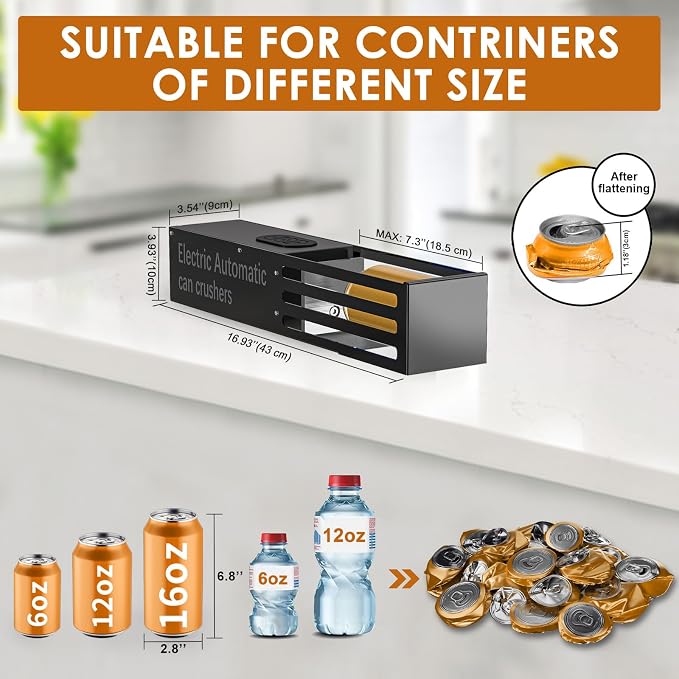 YOTAN Electric Can Crusher, 8oz&12oz&16oz Automatic Can Crushers for Recycling Wall Mounted, Aluminum Can Crusher Electric, Can Trash Compactor for Aluminum Seltzer, Soda, Beer Cans, Bottles