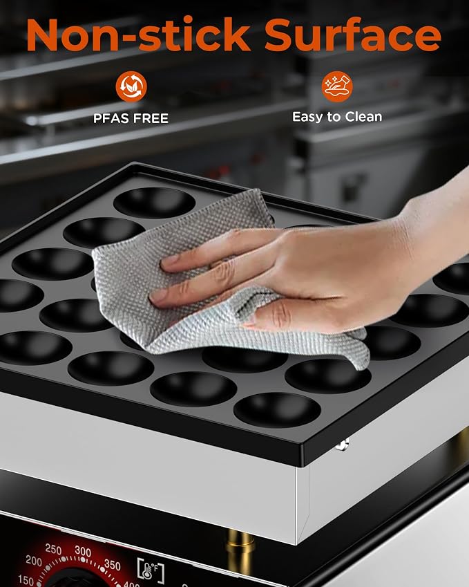 Mini Pancake Maker - 25Pcs Mini Pancake Griddle w/Non-stick and Adjustable Temp, 110V Electric Dutch Pancake Maker w/ 1.8 Inches Poffertjes, Hot Cakes Machine for Home Kitchen Restaurant