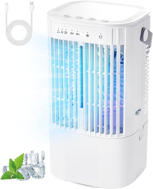 Portable Air Conditioners AC Unit: 3-Speed Mini Air Conditioner, 3-in-1 Personal Cooling Fan, Small Air Cooler with 1000ml Water Tank, 2H/4H Timer, USB Powered for Bedroom Office Desk