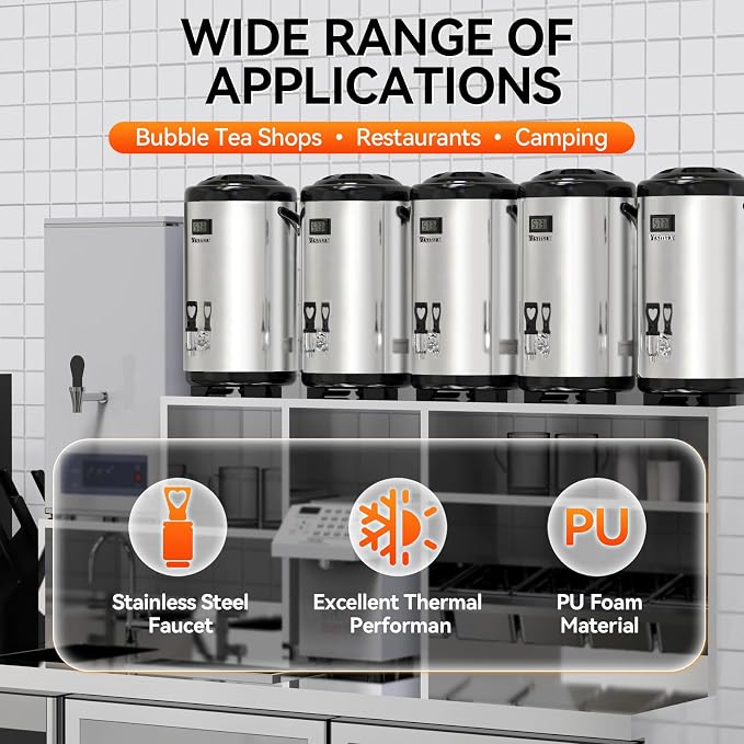 Commercial Insulated Beverage Dispenser with Stand, 2 Gallon Hot Water Dispenser, Hot & Cold Drink Dispenser Temperature Display, for Tea,Coffee(Silver)