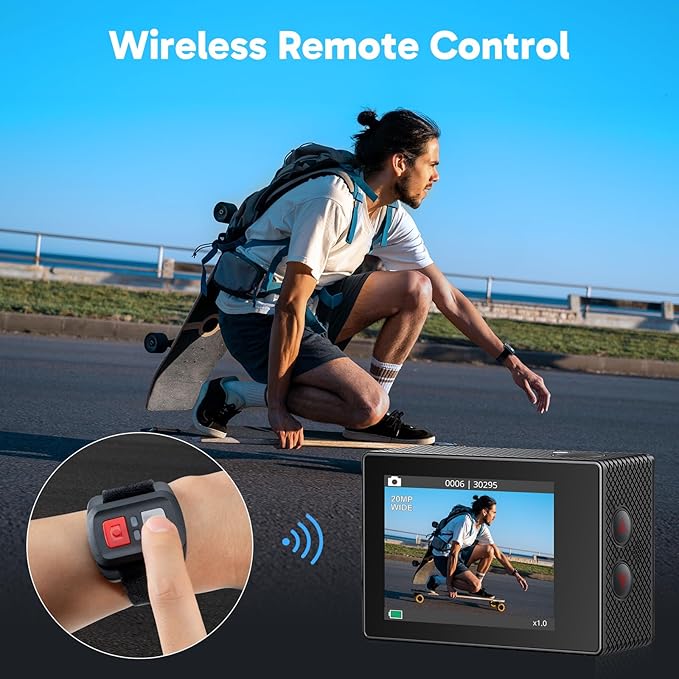 AKASO EK7000 4K30fps Action Camera with 256GB MicroSDXC U3 Memory Card Accessories Kit Bundle Ultra HD 131FT Waterproof Camera EIS WiFi Remote Control 4X Zoom Underwater Camera