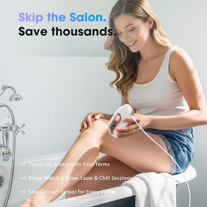 IPL Laser Hair Removal Device for Women & Men - Home 45°F Ice-Cooling Contact for Painless & Long-Lasting Results, 86% Hair Reduction in 3 Weeks for Full Body & Bikini Line, Gold
