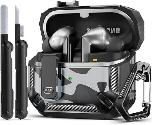 Lock Fit Designed for Samsung Galaxy Buds3 FE (2025) / Buds3 Pro (2024) / Buds 3 Case (2024),with Cleaning kit Full Body Shockproof Carbon Fiber Protection Design