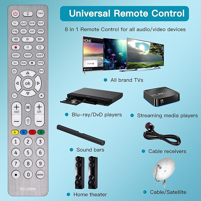Backlit Universal Remote Control Replacement for All TV Remotes, Universal Remote Works for DVD and More 8 Devices