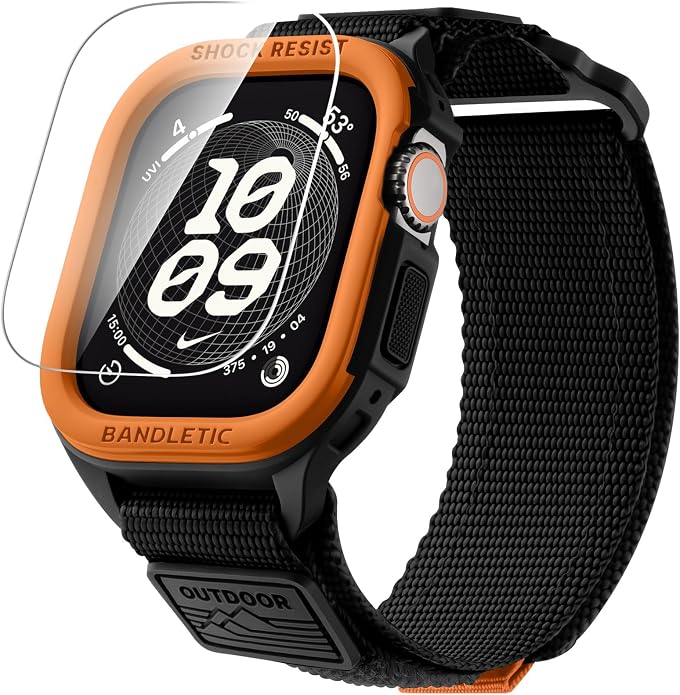 Bandletic Rugged Case with Band Compatible with Apple Watch 49mm(Ultra 3/2/1),46mm(Series 11/10), 45mm(Seriess 9/8/7),44mm(SE3/SE2/SE/6/5/4), Protective Cover Sport Accessories for iWatch Men