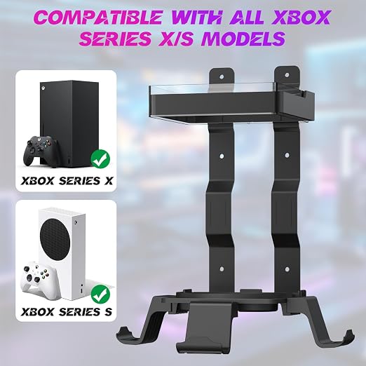 Wall Mount for Xbox Series X/S-Wall Mount Kit with 2 Controller Holder &1 Headset Stand & RGB Light, Xbox series X/S Wall Mounted Bracket Shelf Stand- Safely Organize Your Xbox X/S Series Accessories