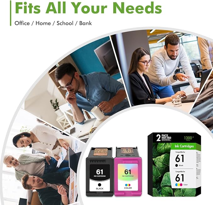 61 61XL Ink Cartridges for HP Printers Envy 4500 Replacement for HP61 Ink 61 Black and Color Combo Pack for Envy 4500 5530 Officejet 4630 4635 Envy 4502 4501 Deskjet 1000 1010 Black/Tricolor 2Pack