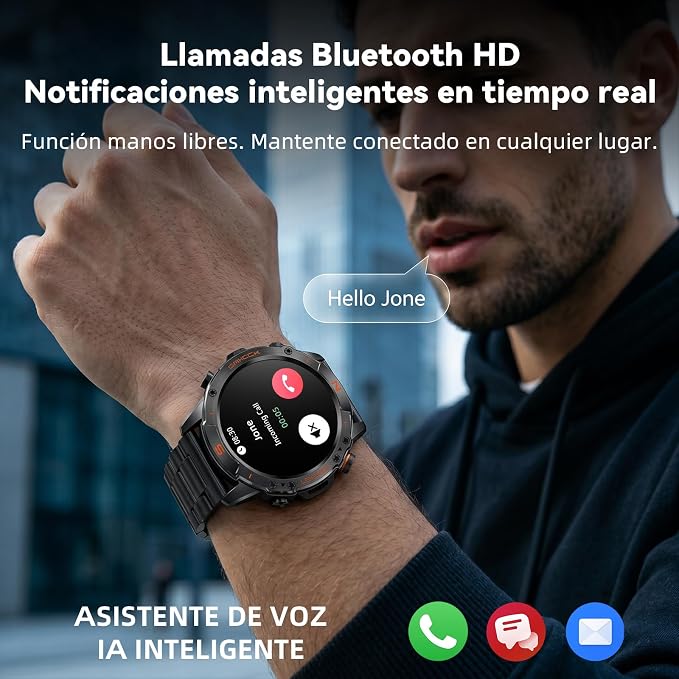 WalkerFit Rugged Military Smart Watch for Men, 1.43" AMOLED Tactical Fitness Tracker (Answer/Make Call), 5ATM Waterproof, Heart Rate/SpO2/Sleep Monitor, 178+ Sports Modes, for Android iPhone, 2 Bands