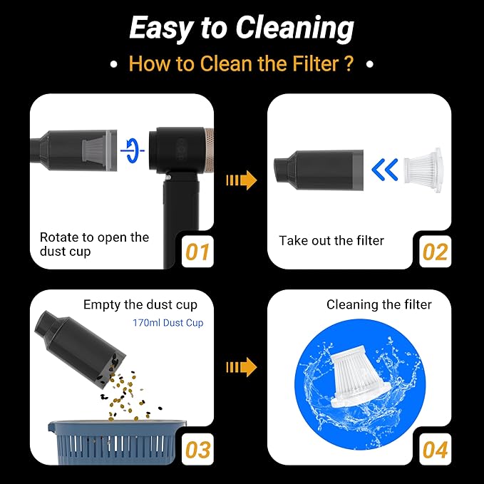 GcdPai Car Vacuum Portable Cordless 18000PA High Power Handheld Vacuum Cleaner, Mini Cordless Rechargeable Vacuum with LED Light and Multi-Nozzles for Car, Home Office, Keyboard, Pet (Black Gold)
