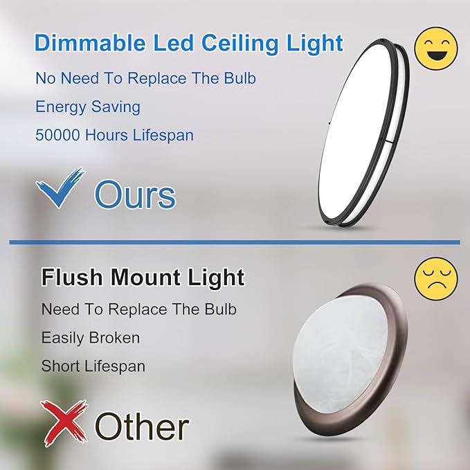 DLLT Flush Mount LED Ceiling Light: 32 Inch 5CCT (3000K-6000K) & Dimmable Ceiling Light Fixtures for Bedroom Hallway - 45W Modern Black Super Bright Kitchen Lighting Fixtures Ceiling