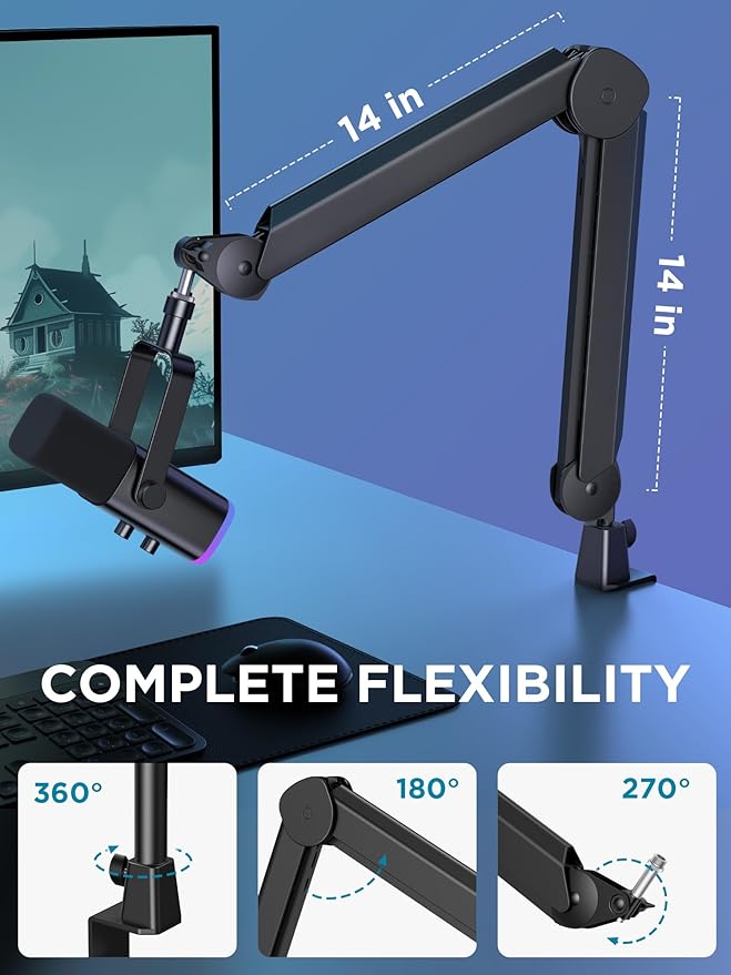 InnoGear Mic Stand Set, Boom Arm & Boom Arm with Cable Management Channels Height Riser for Blue Yeti FIFINE AM8 K669B HyperX QuadCast S SoloCast AT2020 Shure SM7B MV7 and Other Mics