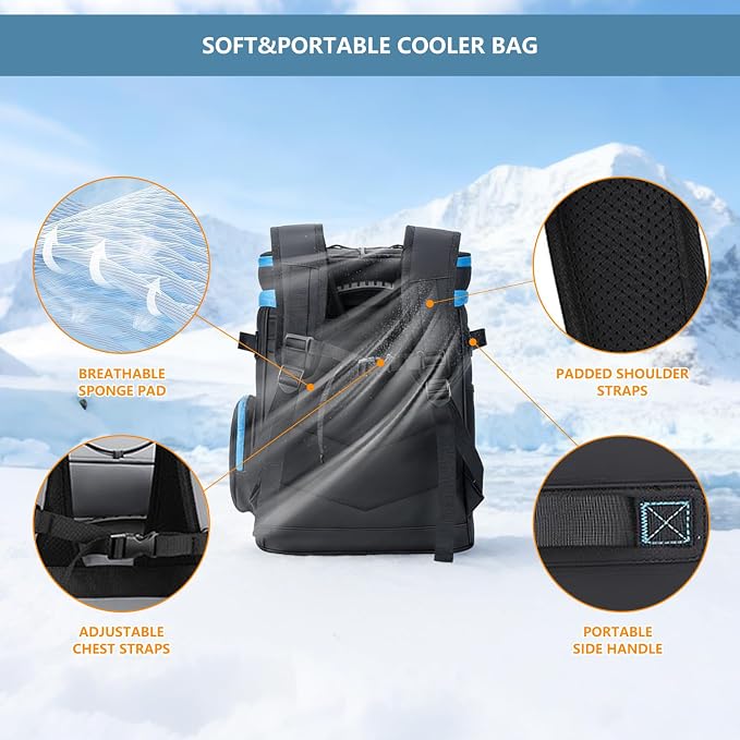 Backpack Cooler,40 Cans Cooler Backpack Insulated Waterproof&Leak Proof,Soft Cooler Bag with 2 Compartments for Men&Women,Picnic Backpack Ice Chest for Camping Hiking Fishing Lunch Beach