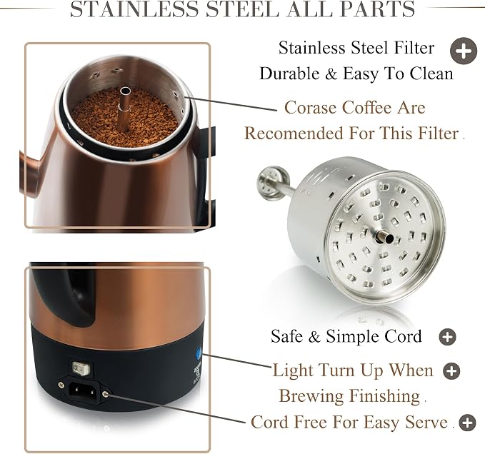 Moss & Stone Percolator Coffee Pot Electric 10 Cup, Stainless Steel Coffee Maker, Coffee Percolator Electric With Keep Warm Function, 10 Cups Stainless Steel Percolator With Coffee Basket Bundle With