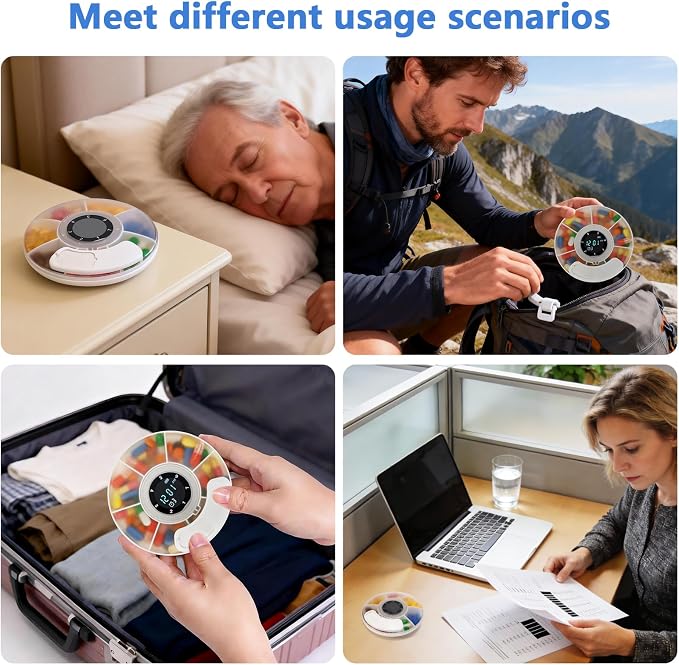Bluetooth Auto Pill Dispenser w/App Alerts & Alarm Weekly Medicine Pill Organizer with Clear LCD, Tracks Adherence History, Portable for Travel, Large Compartment for Vitamin, Supplements, Fish Oil