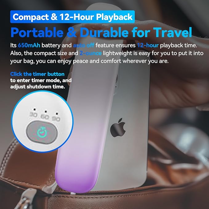 Pillow Speaker with Remote for Sleeping - Bone Conduction Speaker with 36 Built-in White Noise, Silent Bluetooth Speakers Under Pillow, Portable Sleep Bar (with TF Card, Purple to White)