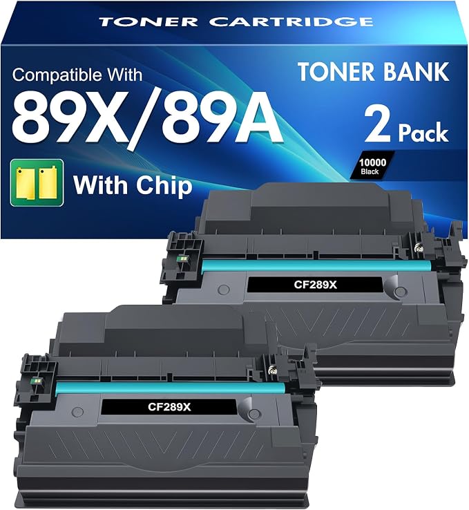 89X Black Toner Cartridge CF289X Compatible Replacement for HP CF289X 89X 89A CF289X (with Chip) for Enterprise M507n M507dn M507x MFP M528dn M528f M528c M528z M507 M528 Series Printer (2-Pack)
