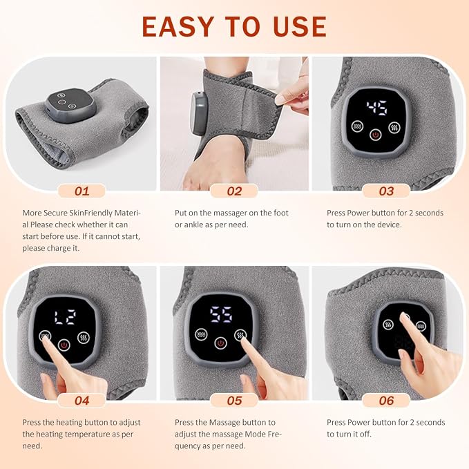 New Triple Method Massager, Electric Foot and Ankle Massager Heated Wrap with 3 Vibration Modes & 4 Heat Levels, Smart Timer, Cordless Portable Design for Home, Travel Use (black-2pack)