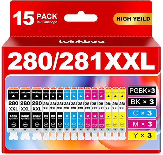 280 281 TR8620a Ink Cartridges High Yield Replacement for Canon PGI-280XXL CLI-281XXL 280XXL 280 281 XXL for Color Printer Pixma TR8600 TR8622a TR8620 TR8520 TS9120 TS9521c TS6120 TS8220 ink 15-Pack