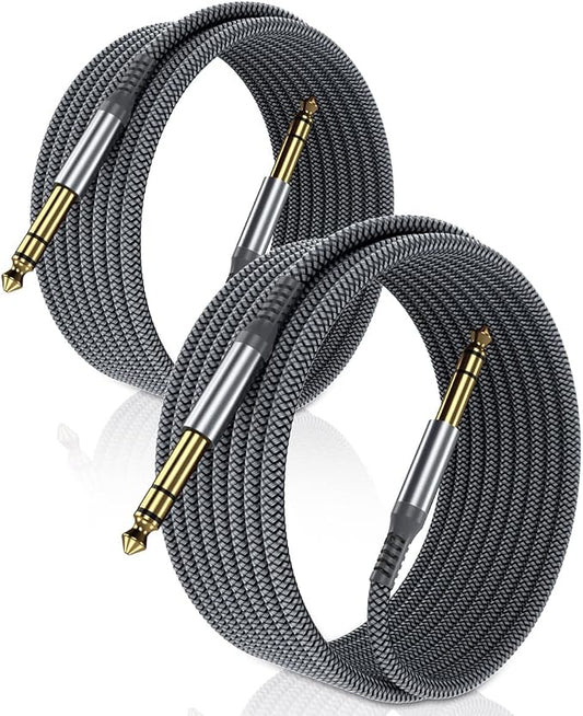 Elebase 1/4 Inch TRS Instrument Guitar Cable 10ft 2Pack,Straight 6.35mm Guitar Bass AMP Cord,Quarter Inch 6.3mm Male Jack Stereo Audio Balanced Line for Electric Guitar,Bass,Keyboard,Amplifier,Speaker