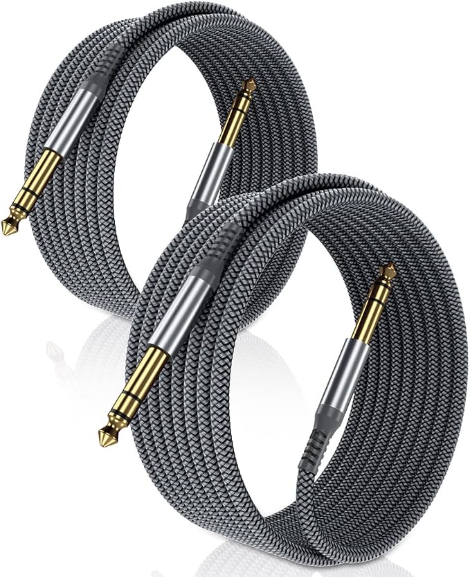 Elebase 1/4 Inch TRS Instrument Cable 6.6ft 2-Pack,Straight 6.35mm Male Jack Stereo Audio Interconnect Cord,6.35 mm Balanced Line for Electric Guitar,Bass,Keyboard,Amplifier,Amp,Speaker,Equalizer