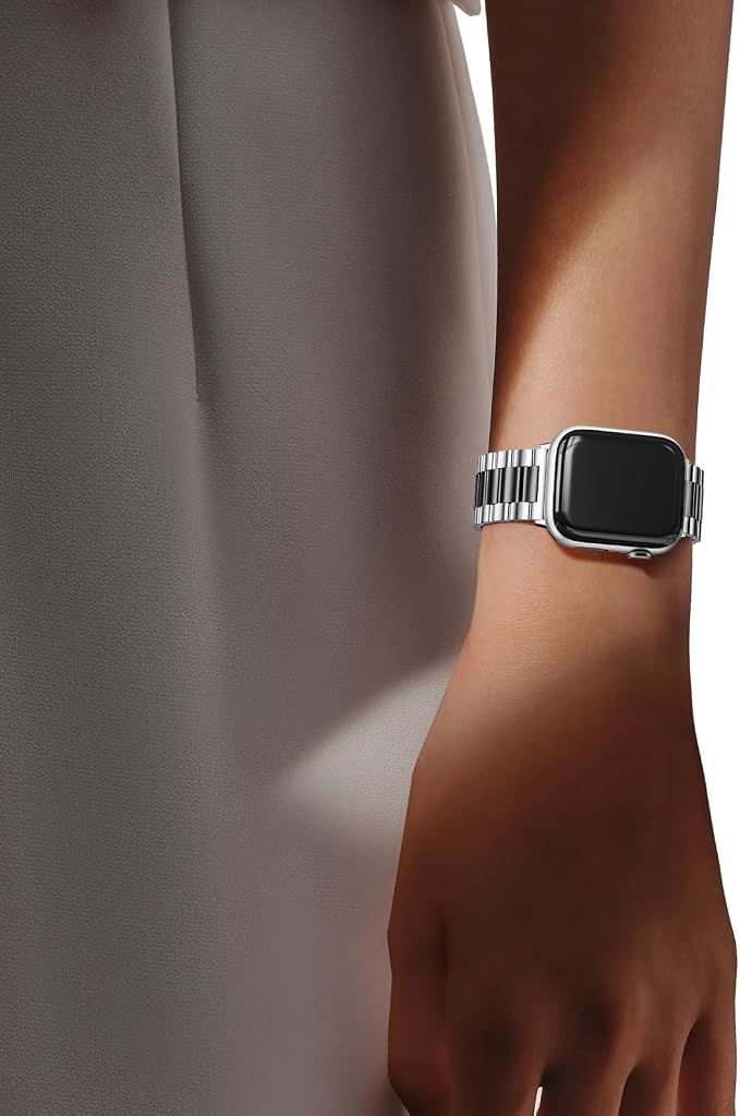 EPULY Compatible with Apple Watch Band 42mm 44mm 45mm 38mm 40mm 41mm, Business Stainless Steel Metal Wristband for iWatch SE & Series 7 6 5 4 3 2 for Men (Silver+Black, 45mm 44mm 42mm)