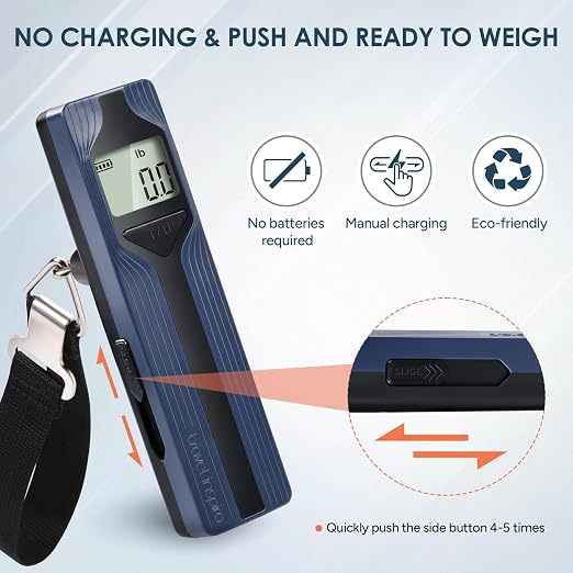 Battery-Free Luggage Scale – No Batteries Needed, Portable Digital Hanging Suitcase Weight Scale for Air Travel & Checked Bags, 110lb/50kg, LCD Display, Compact Travel Accessory