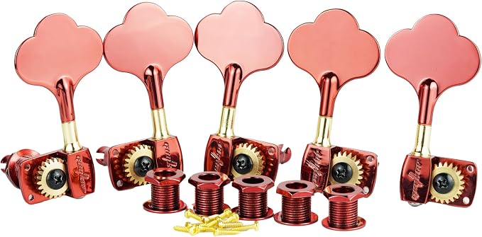 Guyker Bass Tuners (3R + 2L) - 1:22 Ratio Gear Open Frame Bass Drop Locking Machine Head Tuning Key Pegs Replacement for Electric Jazz Guitar Bass or Precision Instruments, BB100 Red