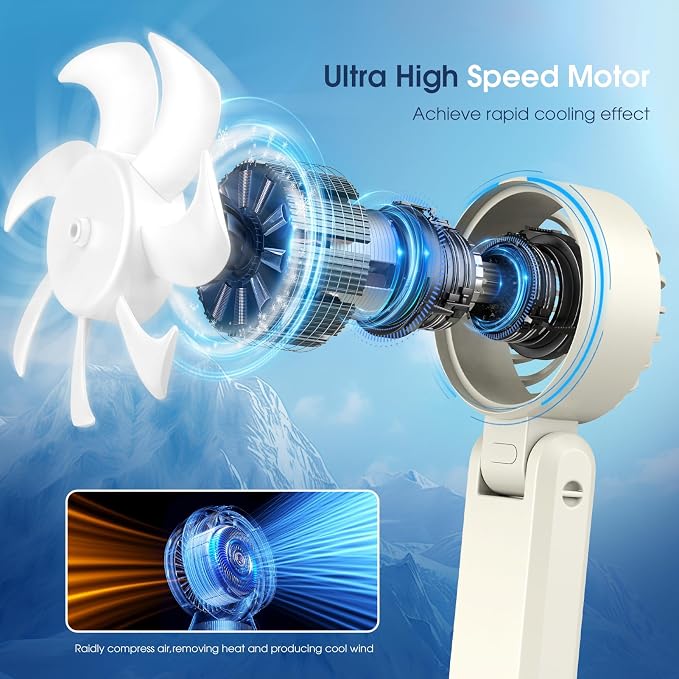 【5200mAh】Portable Handheld Fans for Travel, High-Speed Motor, Rechargeable Hand Held Fan, 5 Speed,180°Foldable, Small Personal Fan,4-IN-1 Hand/Desk/Waist/Neck Fans,Summer Beach Travel Essentials