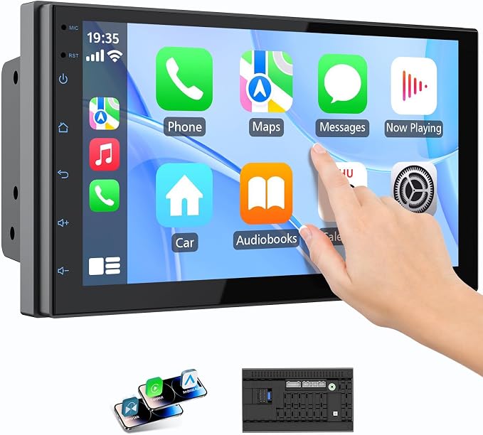 Haudio Double Din Car Radio with Wireless CarPlay & Android Auto, 7" HD Touchscreen Car Stereo with Mirror Link, Backup Camera, GPS Navigation, Bluetooth, Voice Control (2+32G, No Backup Camera)
