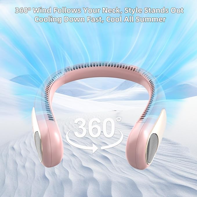 Portable Neck Fan, Personal Wearable Bladeless Fan for Outdoor Indoor, LED Display, 360° Cooling, 4-Speeds, 6000mAh USB Rechargeable, Birthday Gifts for Men Women Dad Mom (Pink)
