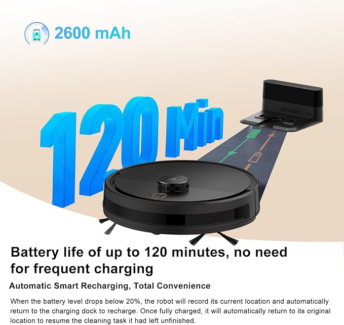 Robot Vacuum and Mop Combo, Robotic Vacuums with LiDAR Navigation, Smart Mapping, Strong Suction, with WiFi/App/Alexa/Voice Control, Obstacle Avoidance, for Home, Wood/Hard Floors, Pet Hair Black