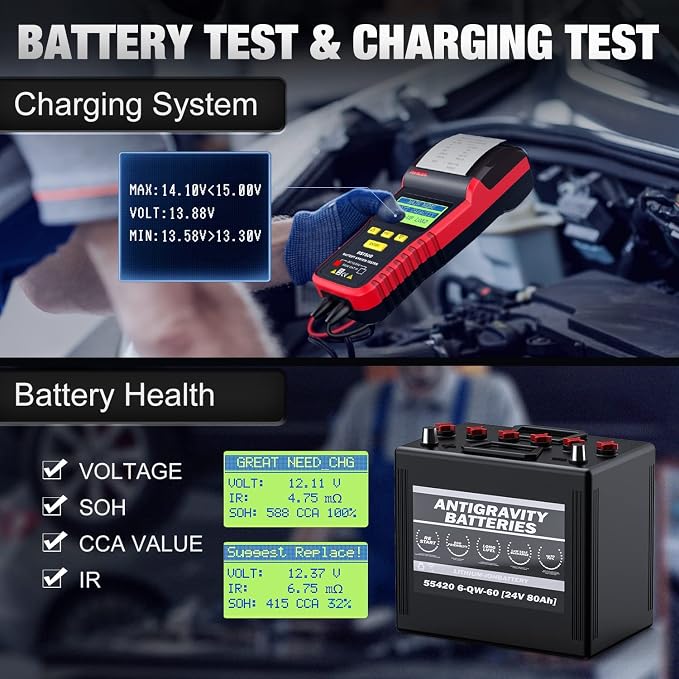 ANCEL BST500 Car Battery Tester with Printer and ANCEL AD310 Classic Enhanced Universal OBD II Scanner Car Engine Fault Code Reader