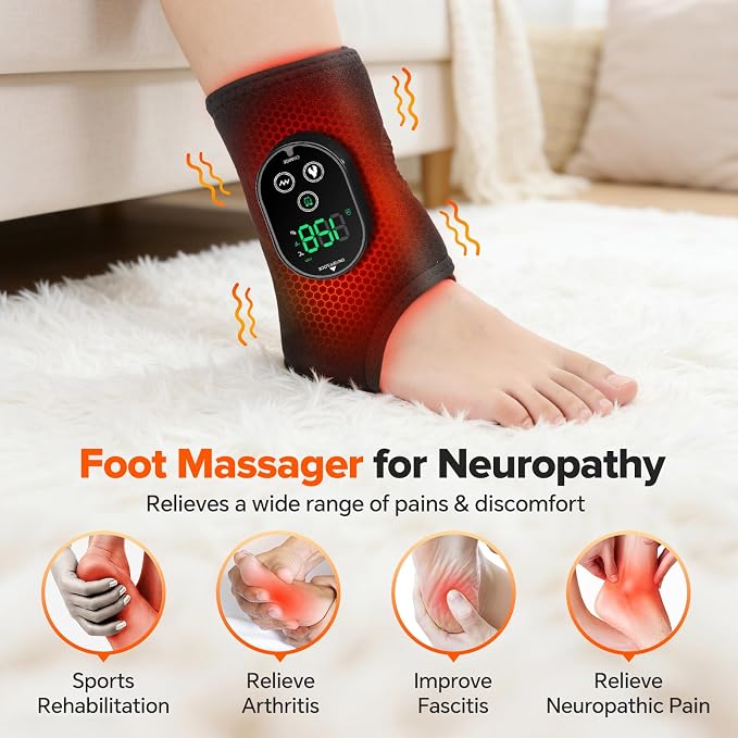 Cordless Neuropathy Foot Massager, Ankle Massager for Pain Relief, Ankle Heating Pad Plantar Fasciitis Relief, Black