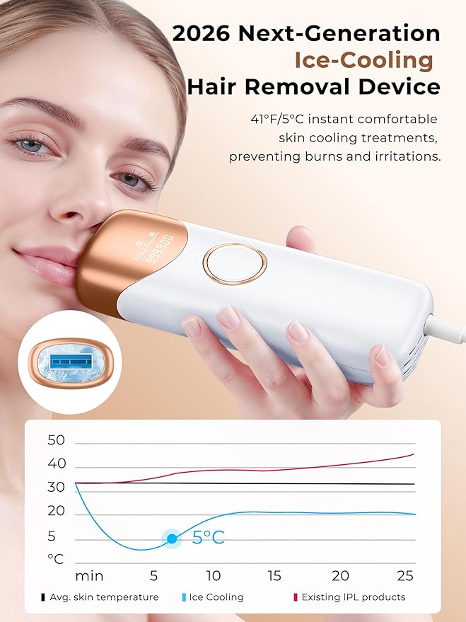 Ubroo Laser Hair Removal with 5℃ Ice Cooling,Hand-held Hair Removal Device IPL Hair Removal for Women and Men,Reduce Hair Regrowth,Full Body Use for Legs,Bikini,Armpits（Gold）