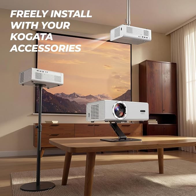 Smart Projector with WiFi and Bluetooth, Proyector-4K Support Official Licensed Apps, 2000 ANSI/AI Auto Focus/50W Dolby/HDR10+/Quiet, Kogata Portable Indoor/Outdoor Movie Projector Ceiling