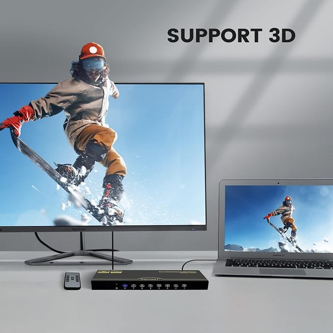 DGODRT 8×1 HDMI Switch 8 in 1 Out, 8 Port 4K HDMI Switcher Selector Box with IR Remote Control, Support 4K@30Hz Ultra HDR HDCP 3D 1080P for Xbox PS4 PC Laptop