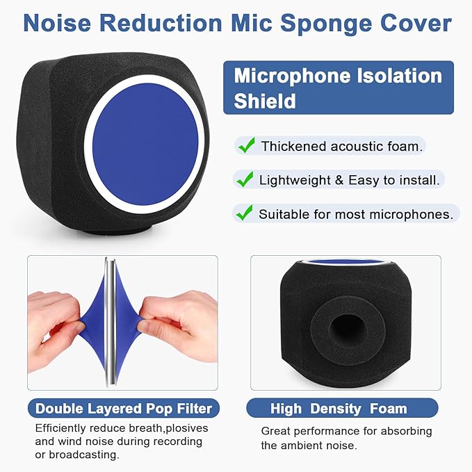 Microphone Isolation Ball, Microphone Isolation Shield Pop Filter for Microphone for Noise and Reflection Reduction, Sound-Absorbing Foam Cover for Recording Studios, Singing, Live Stream