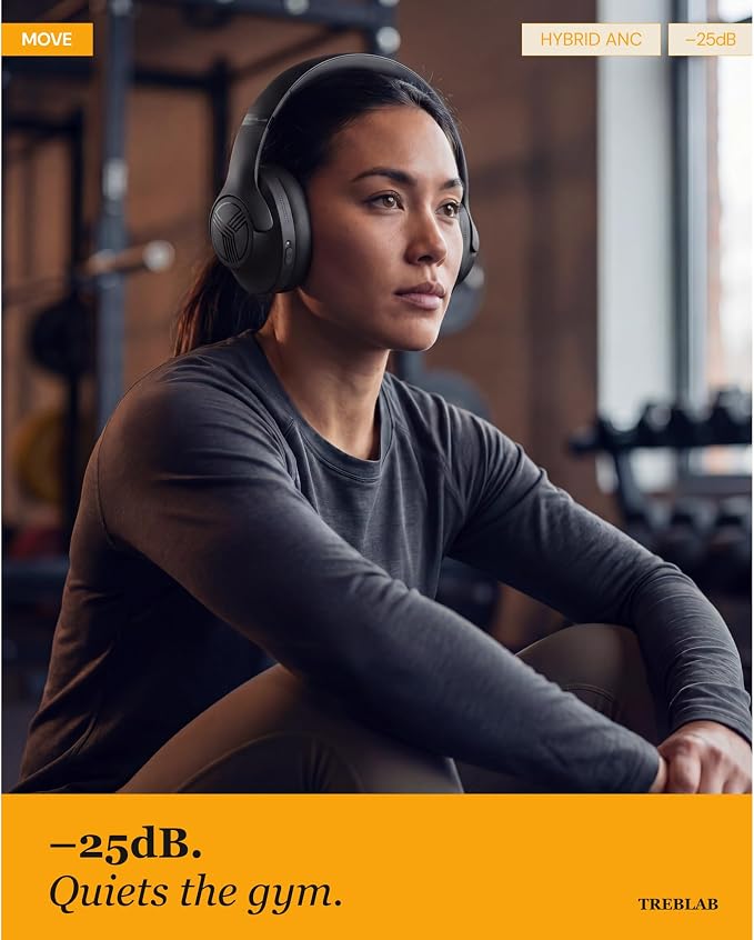 TREBLAB Z2 Wireless Over Ear Headphones Bluetooth, Hybrid ANC, 58H | IPX4 Sweatproof, Foldable with Case, Multipoint BT 5.3, Gaming Mode 65ms, 40mm Driver, 2-3H Charge Time