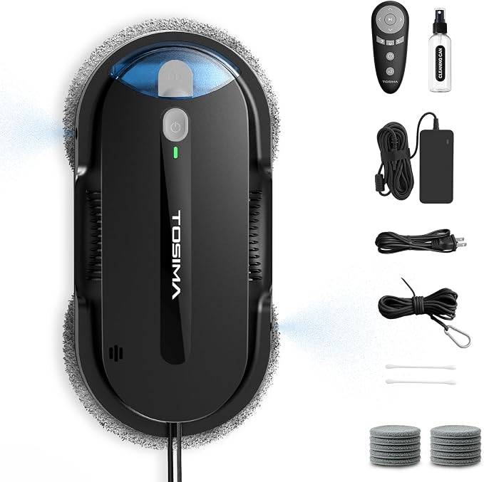 Tosima X1 Window Cleaning Robot, 6400Pa Intelligent Variable Suction, Dual Auto-Spray Smart Window Cleaner with Smart Navigation, Remote Control and Triple Safety, Anti-Drop, for All Smooth Surfaces