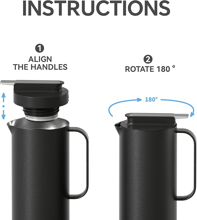 IDEUS Thermal Coffee Carafe 50oz (1,400ml), Stainless Steel Double Wall Insulated Vacuum Flask, Water Jug Coffee Server and Beverage Dispenser, Heat and Cold Retention, Black