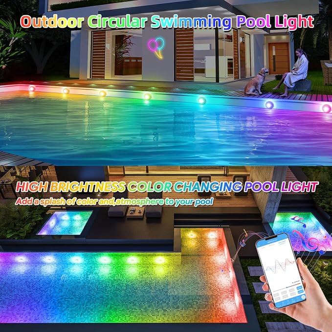 AHAWILL 100FT RGB Swimming Pool Lights for Inground & Above Ground Pools,IP68 Waterproof,Plug-in 16 Shell Pool LED String Lights,Remote/APP Control,16M Colors,DIY Timer,44 Dynamic Modes for Pool Decor