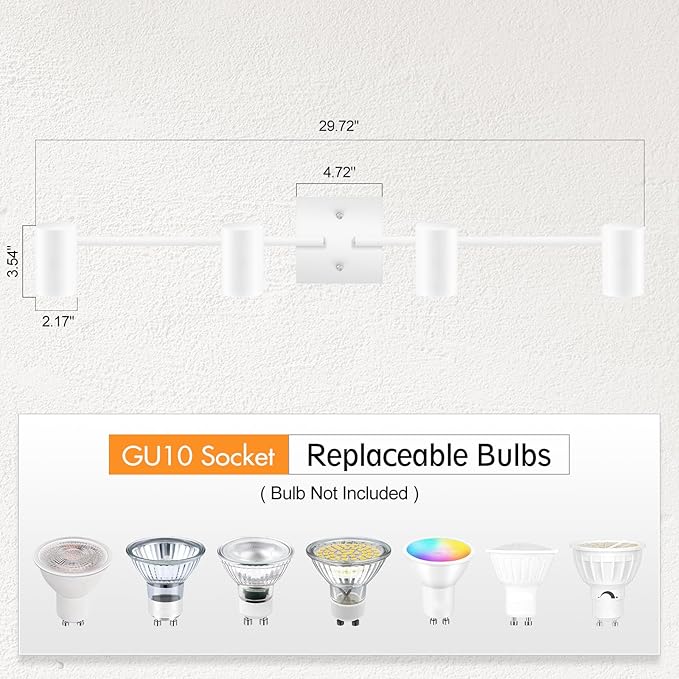 BoostArea 4-Light Track Lighting Kit, Modern Track Lighting Fixtures Ceiling, Rotatable Light Heads, Flush Mount Ceiling Spotlight, White Track Lighting for Living Room/Bedroom, GU10 Bulb Not Included